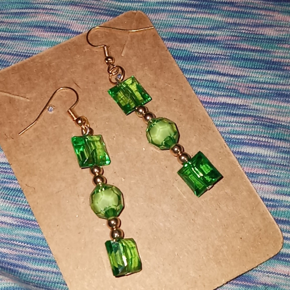 Hand crafted gold plated and lime geometric statement earrings